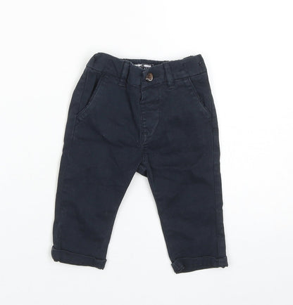 NEXT Boys Blue Cotton Capri Trousers Size 3-6 Months Button
