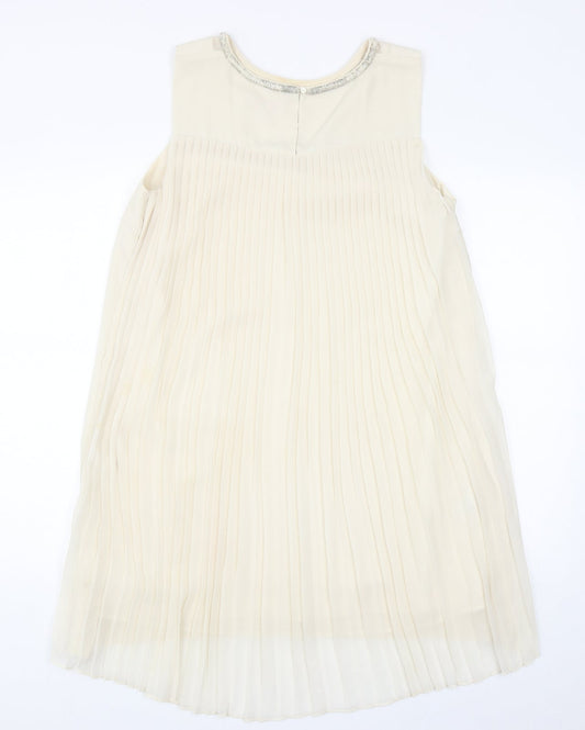 NEXT Womens Ivory Polyester Shift Size 14 Round Neck Button