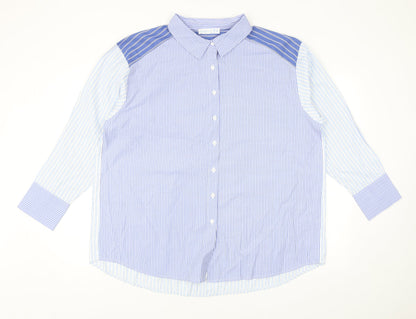 Primark Womens Blue Striped Polyester Basic Button-Up Size L Collared