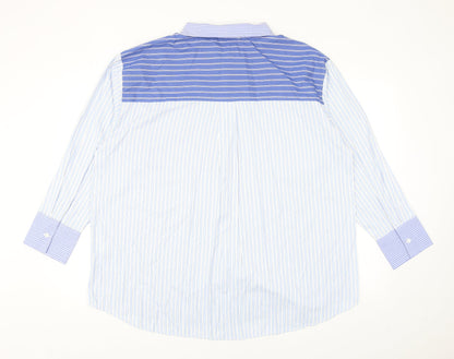 Primark Womens Blue Striped Polyester Basic Button-Up Size L Collared