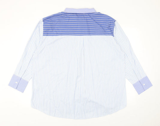 Primark Womens Blue Striped Polyester Basic Button-Up Size L Collared