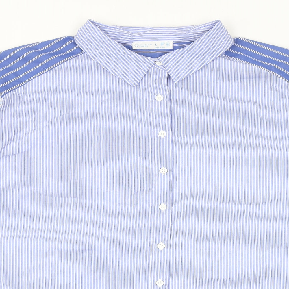 Primark Womens Blue Striped Polyester Basic Button-Up Size L Collared