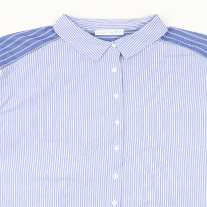Primark Womens Blue Striped Polyester Basic Button-Up Size L Collared