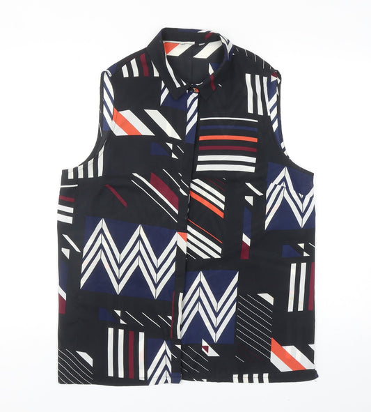 F&F Womens Black Geometric Polyester Basic Blouse Size 12 Collared