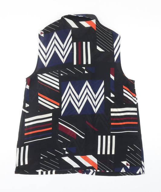 F&F Womens Black Geometric Polyester Basic Blouse Size 12 Collared