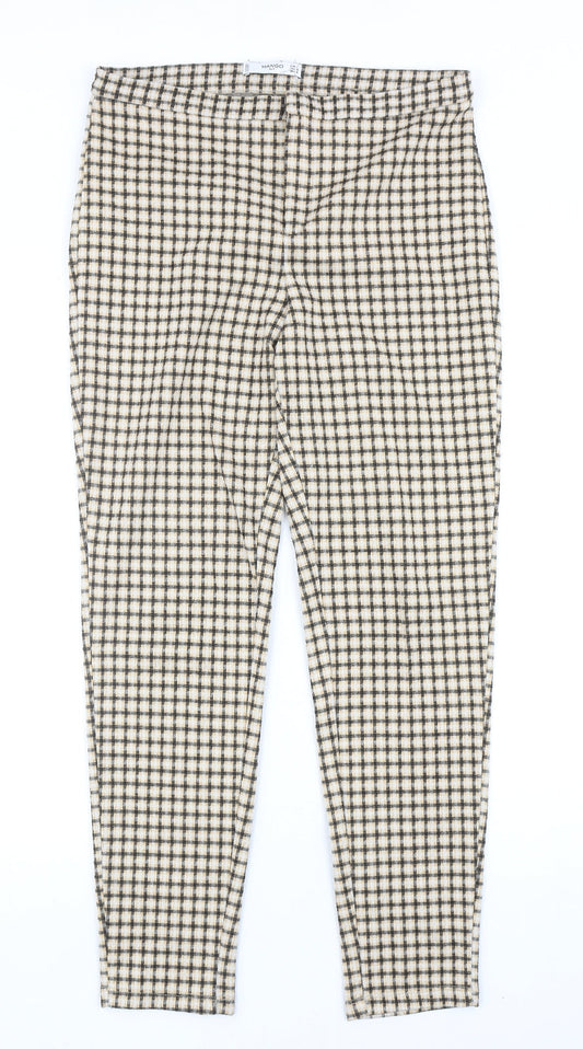 Mango Womens Yellow Geometric Polyester Carrot Trousers Size L Regular Zip