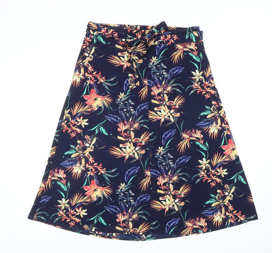 M&Co Womens Blue Floral Polyester Swing Skirt Size 12 Tie