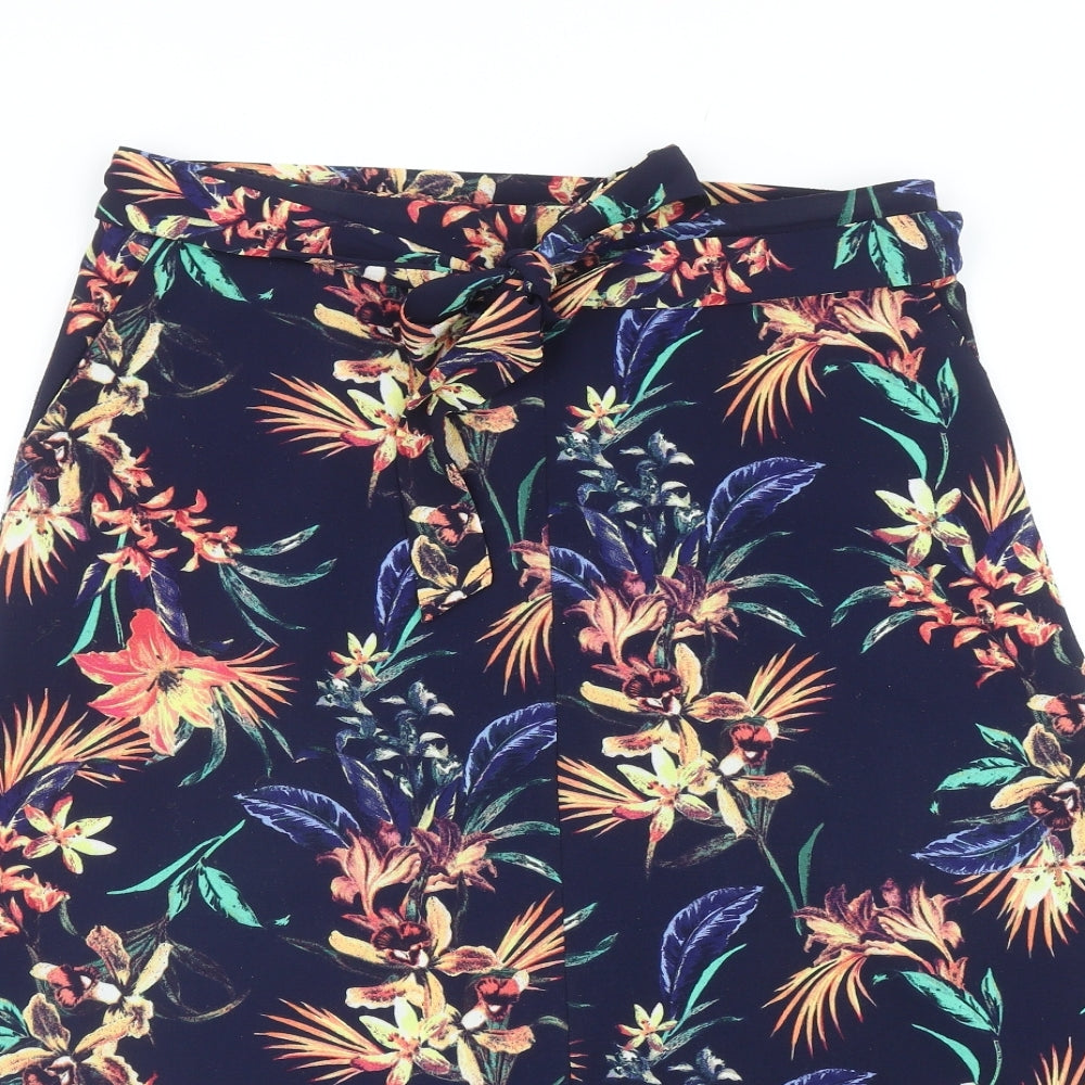 M&Co Womens Blue Floral Polyester Swing Skirt Size 12 Tie