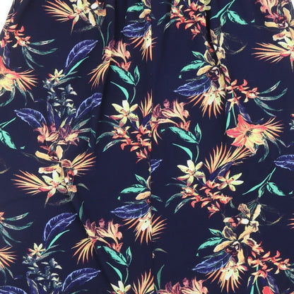 M&Co Womens Blue Floral Polyester Swing Skirt Size 12 Tie