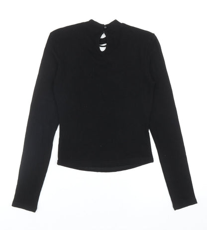 SheIn Womens Black Polyester Basic Blouse Size S V-Neck - Lace Up Front Detail