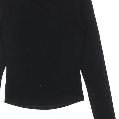 SheIn Womens Black Polyester Basic Blouse Size S V-Neck - Lace Up Front Detail