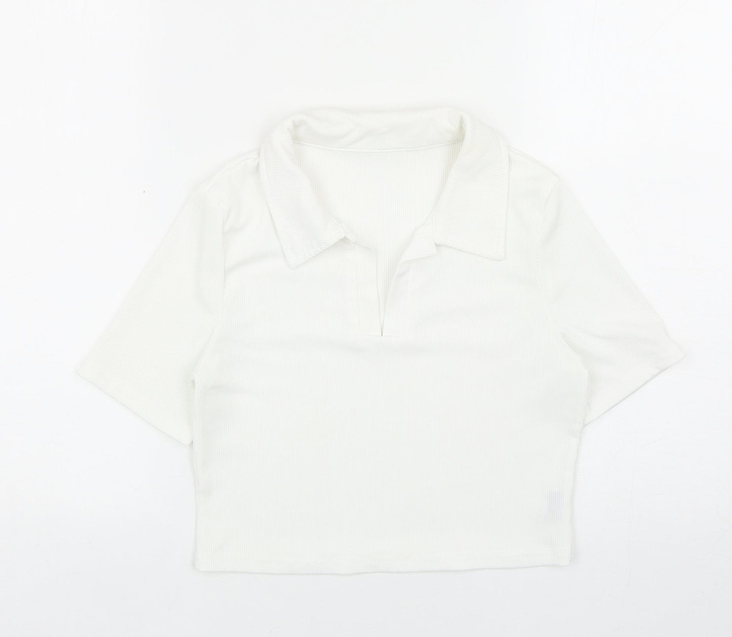 SheIn Womens White Cotton Cropped Polo Size M Collared