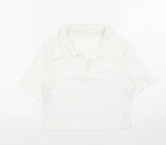 SheIn Womens White Cotton Cropped Polo Size M Collared