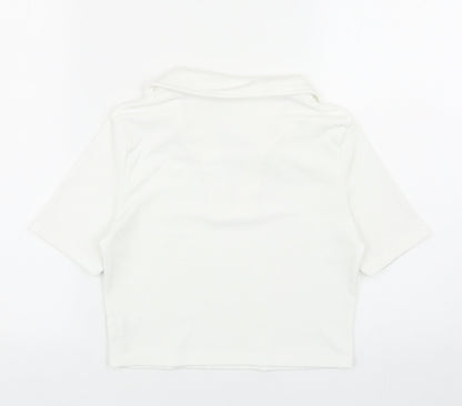 SheIn Womens White Cotton Cropped Polo Size M Collared