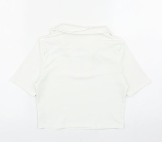 SheIn Womens White Cotton Cropped Polo Size M Collared
