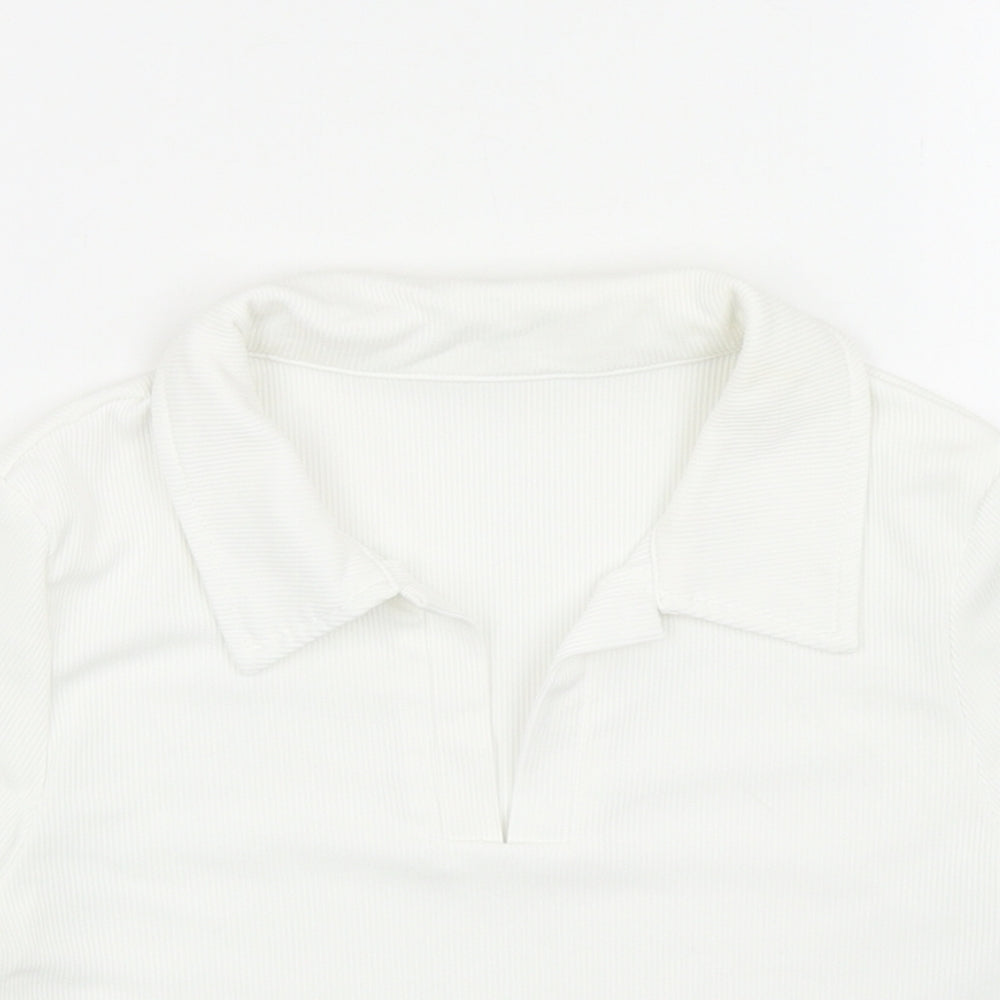 SheIn Womens White Cotton Cropped Polo Size M Collared