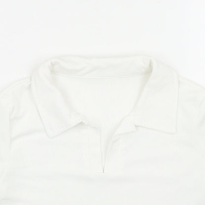 SheIn Womens White Cotton Cropped Polo Size M Collared