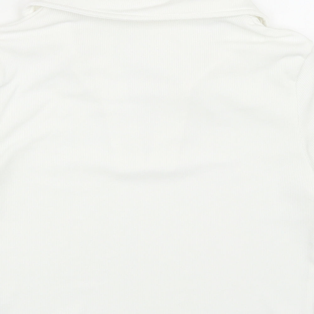 SheIn Womens White Cotton Cropped Polo Size M Collared