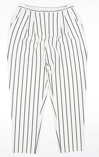 FOREVER 21 Womens White Striped Polyester Trousers Size L Regular