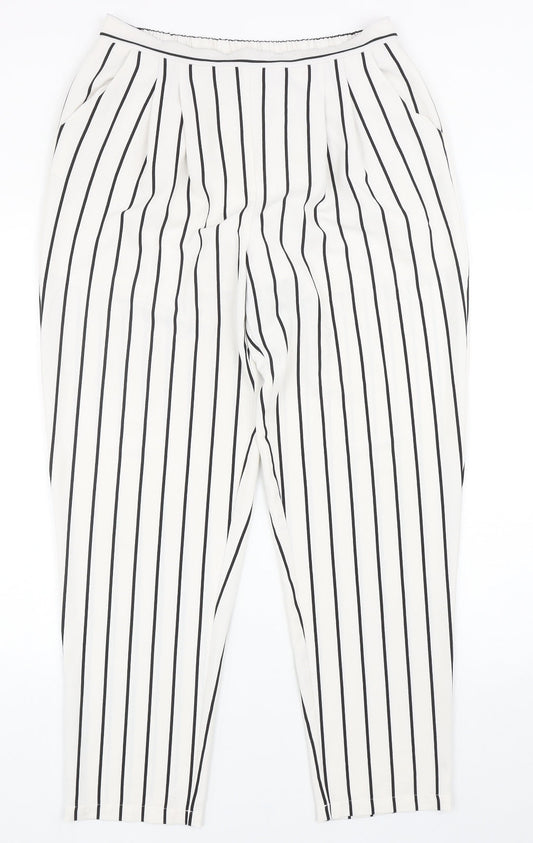 FOREVER 21 Womens White Striped Polyester Trousers Size L Regular
