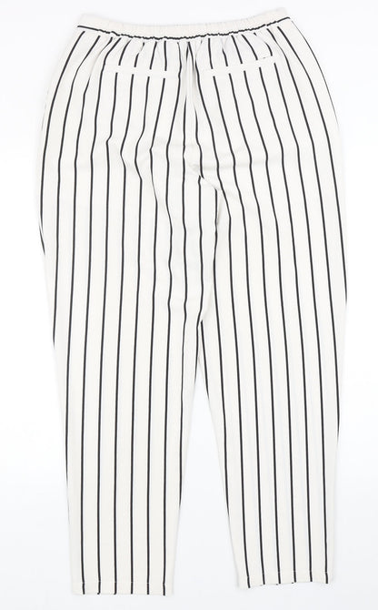 FOREVER 21 Womens White Striped Polyester Trousers Size L Regular