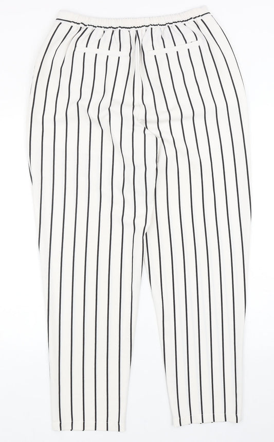 FOREVER 21 Womens White Striped Polyester Trousers Size L Regular