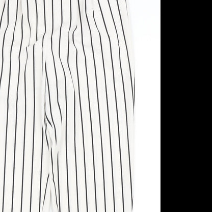 FOREVER 21 Womens White Striped Polyester Trousers Size L Regular