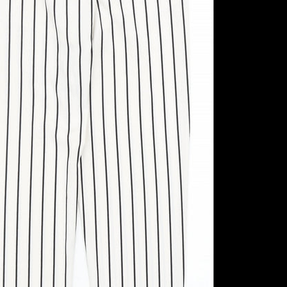 FOREVER 21 Womens White Striped Polyester Trousers Size L Regular