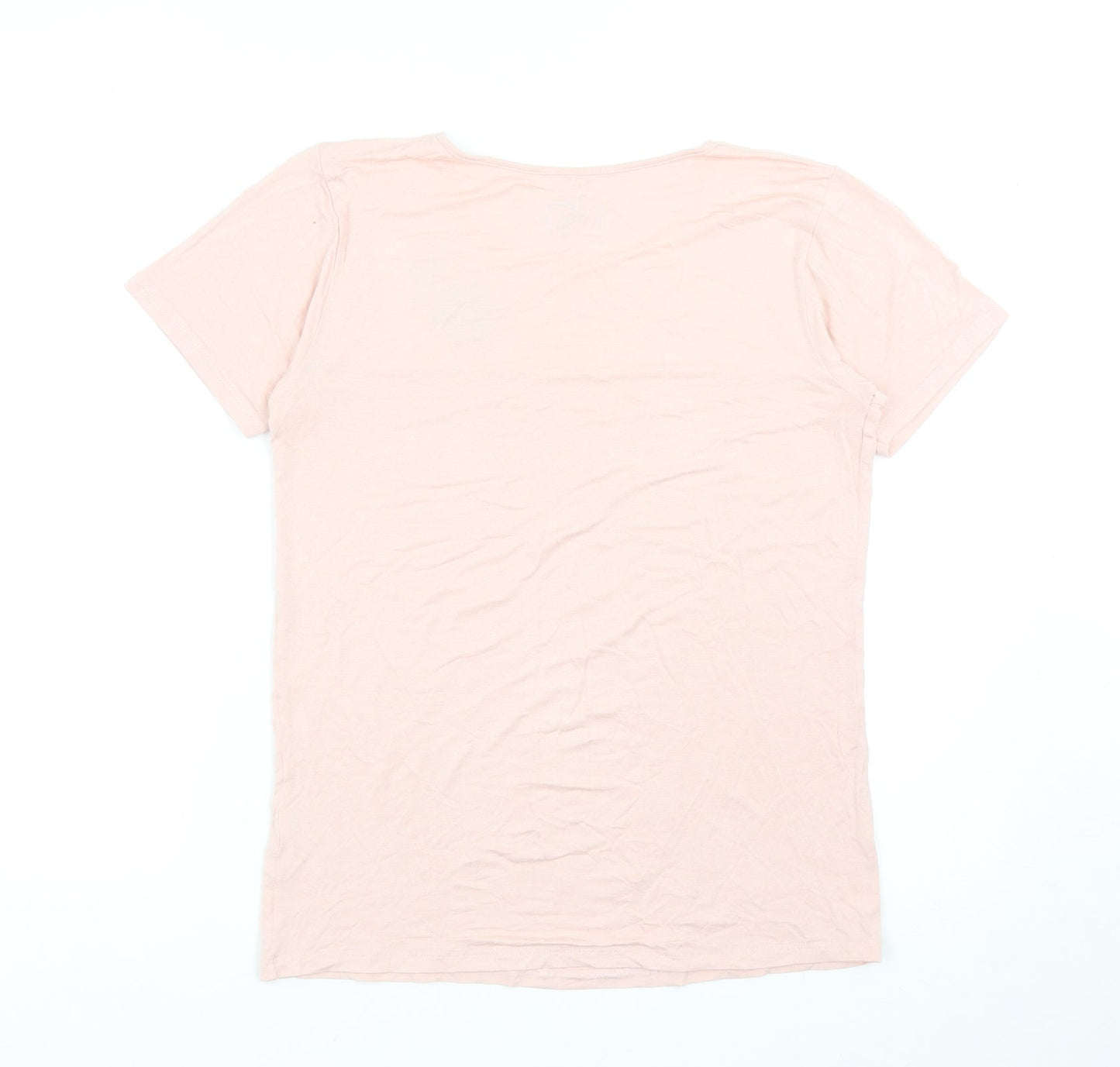 Emmebivi Womens Pink Viscose Basic T-Shirt Size M Scoop Neck - Flower Detail