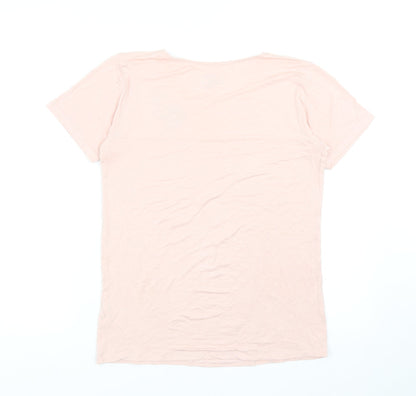 Emmebivi Womens Pink Viscose Basic T-Shirt Size M Scoop Neck - Flower Detail