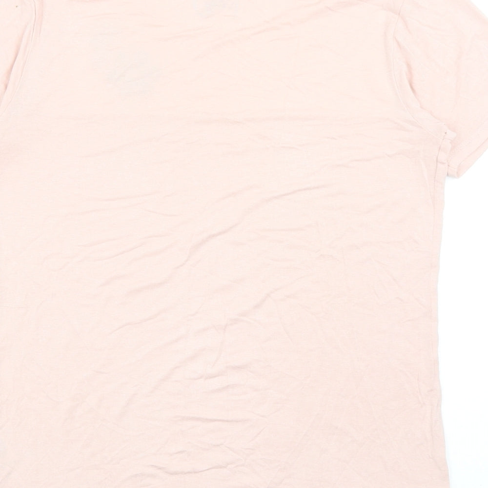 Emmebivi Womens Pink Viscose Basic T-Shirt Size M Scoop Neck - Flower Detail