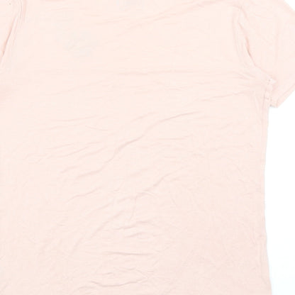 Emmebivi Womens Pink Viscose Basic T-Shirt Size M Scoop Neck - Flower Detail