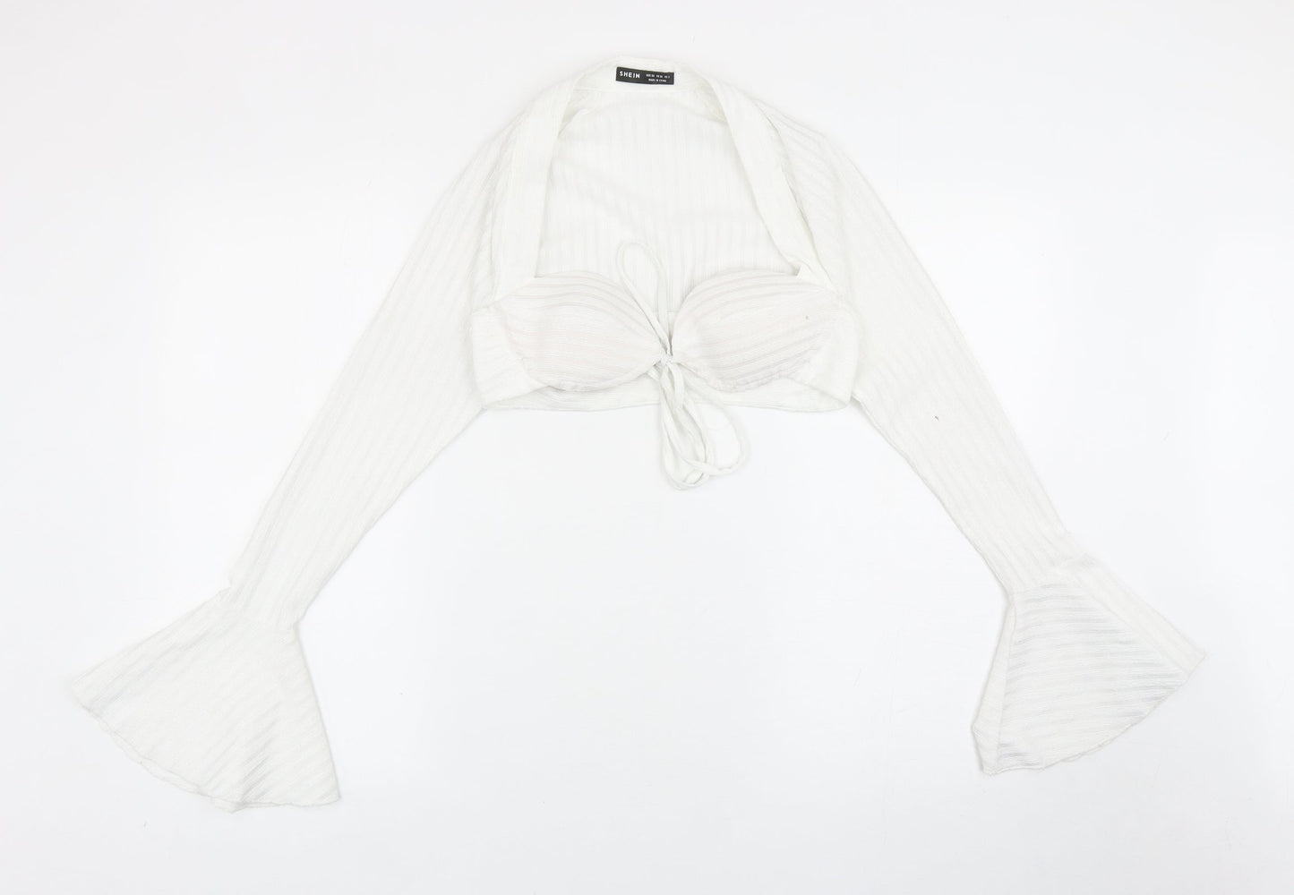 SheIn Womens White Polyester Cropped Blouse Size XS Sweetheart - Bell Sleeve
