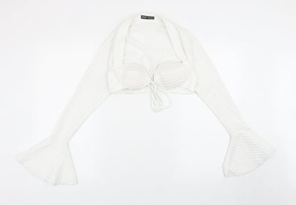 SheIn Womens White Polyester Cropped Blouse Size XS Sweetheart - Bell Sleeve