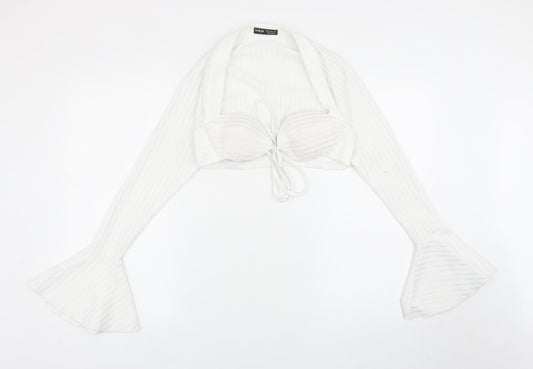 SheIn Womens White Polyester Cropped Blouse Size XS Sweetheart - Bell Sleeve