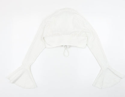 SheIn Womens White Polyester Cropped Blouse Size XS Sweetheart - Bell Sleeve