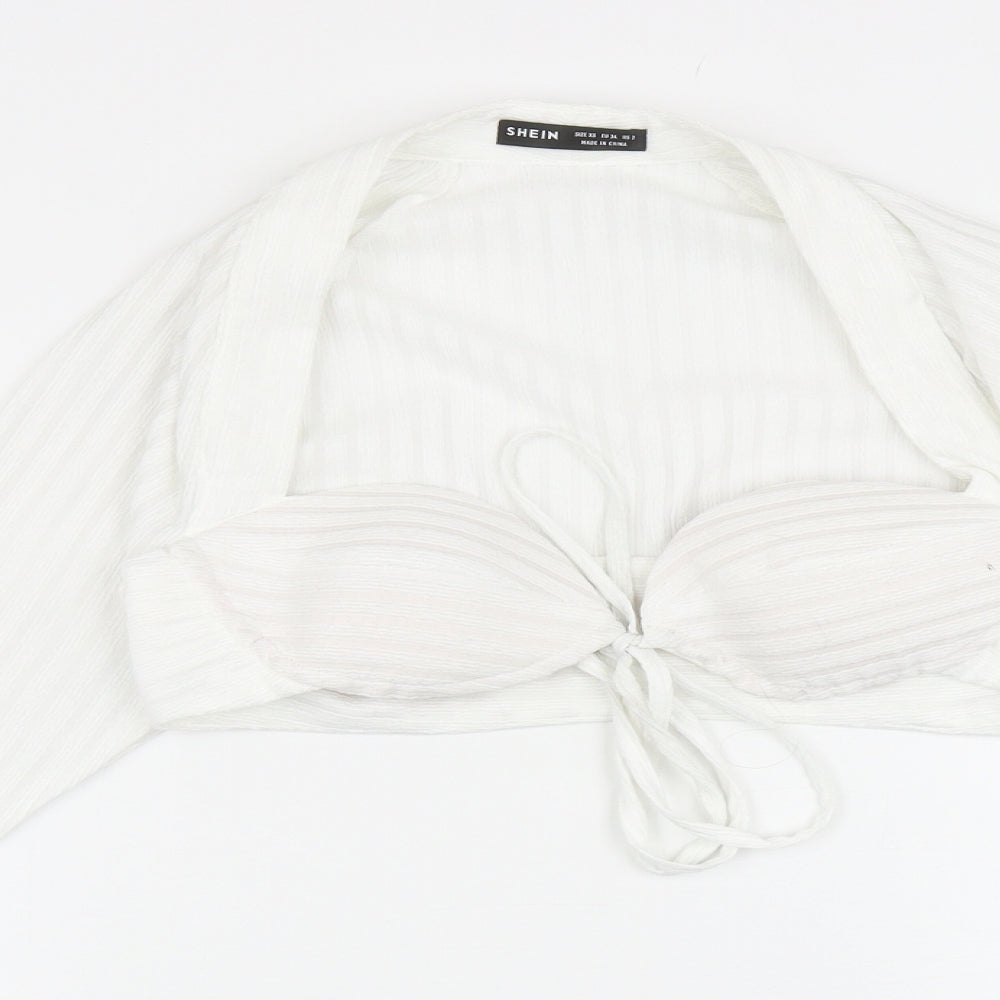 SheIn Womens White Polyester Cropped Blouse Size XS Sweetheart - Bell Sleeve