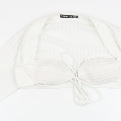 SheIn Womens White Polyester Cropped Blouse Size XS Sweetheart - Bell Sleeve