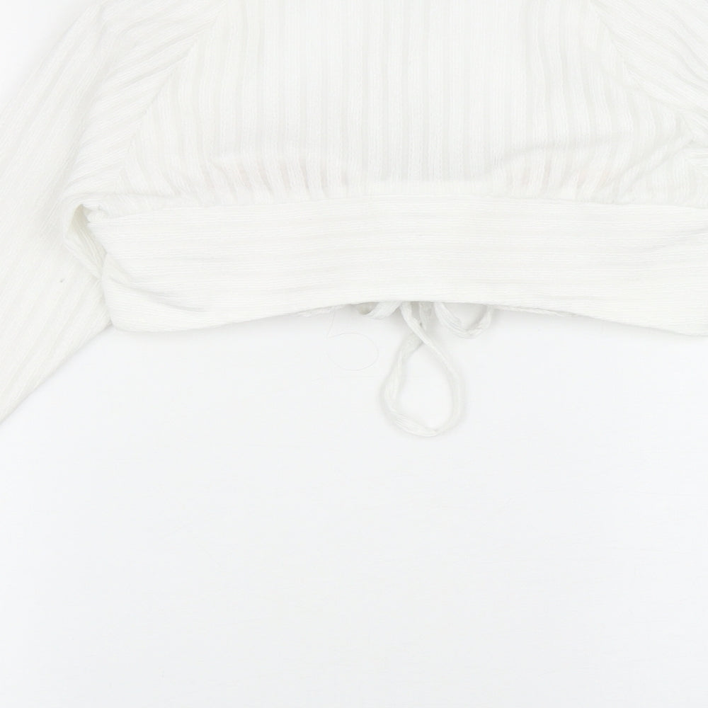 SheIn Womens White Polyester Cropped Blouse Size XS Sweetheart - Bell Sleeve