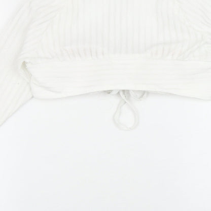 SheIn Womens White Polyester Cropped Blouse Size XS Sweetheart - Bell Sleeve