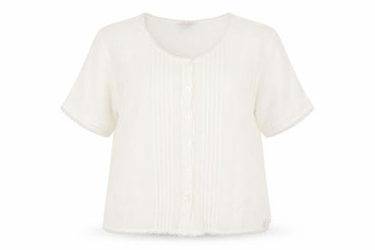 WOW Womens White Viscose Basic Button-Up One Size Round Neck