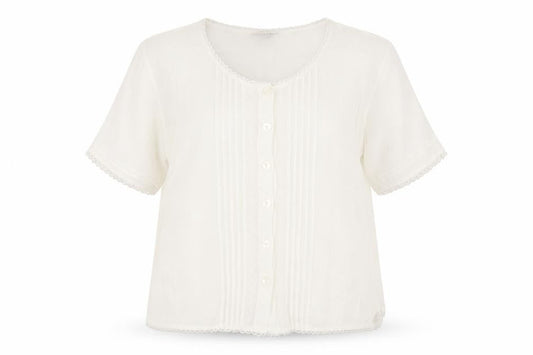WOW Womens White Viscose Basic Button-Up One Size Round Neck