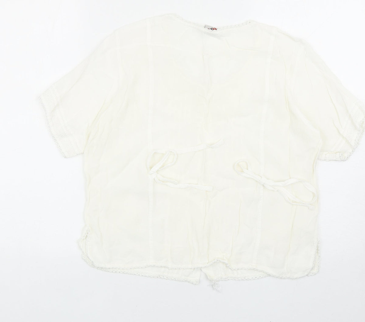 WOW Womens White Viscose Basic Button-Up One Size Round Neck