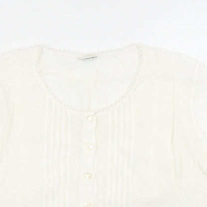 WOW Womens White Viscose Basic Button-Up One Size Round Neck
