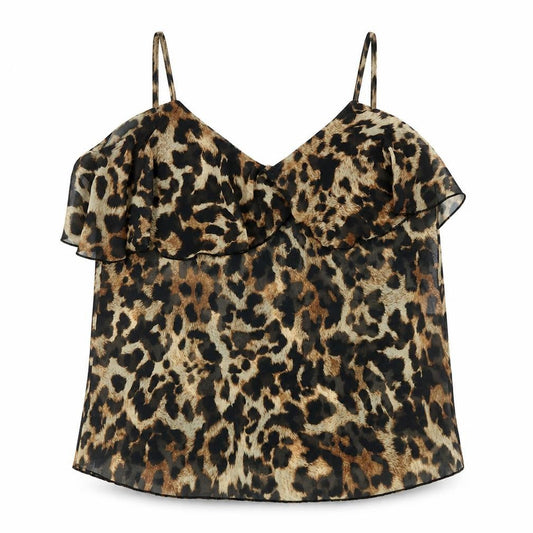 Jessica Wright Womens Brown Animal Print Polyester Basic Tank Size 12 V-Neck - Leopard Print