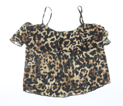 Jessica Wright Womens Brown Animal Print Polyester Basic Tank Size 12 V-Neck - Leopard Print