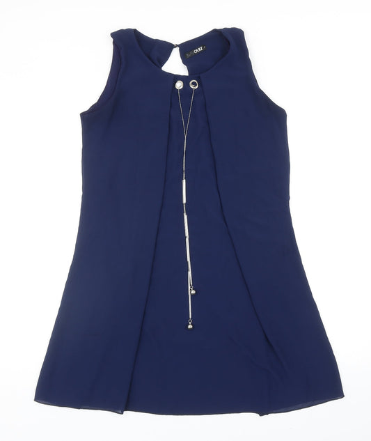 Quiz Womens Blue Polyester A-Line Size M Scoop Neck Button - Necklace Detail