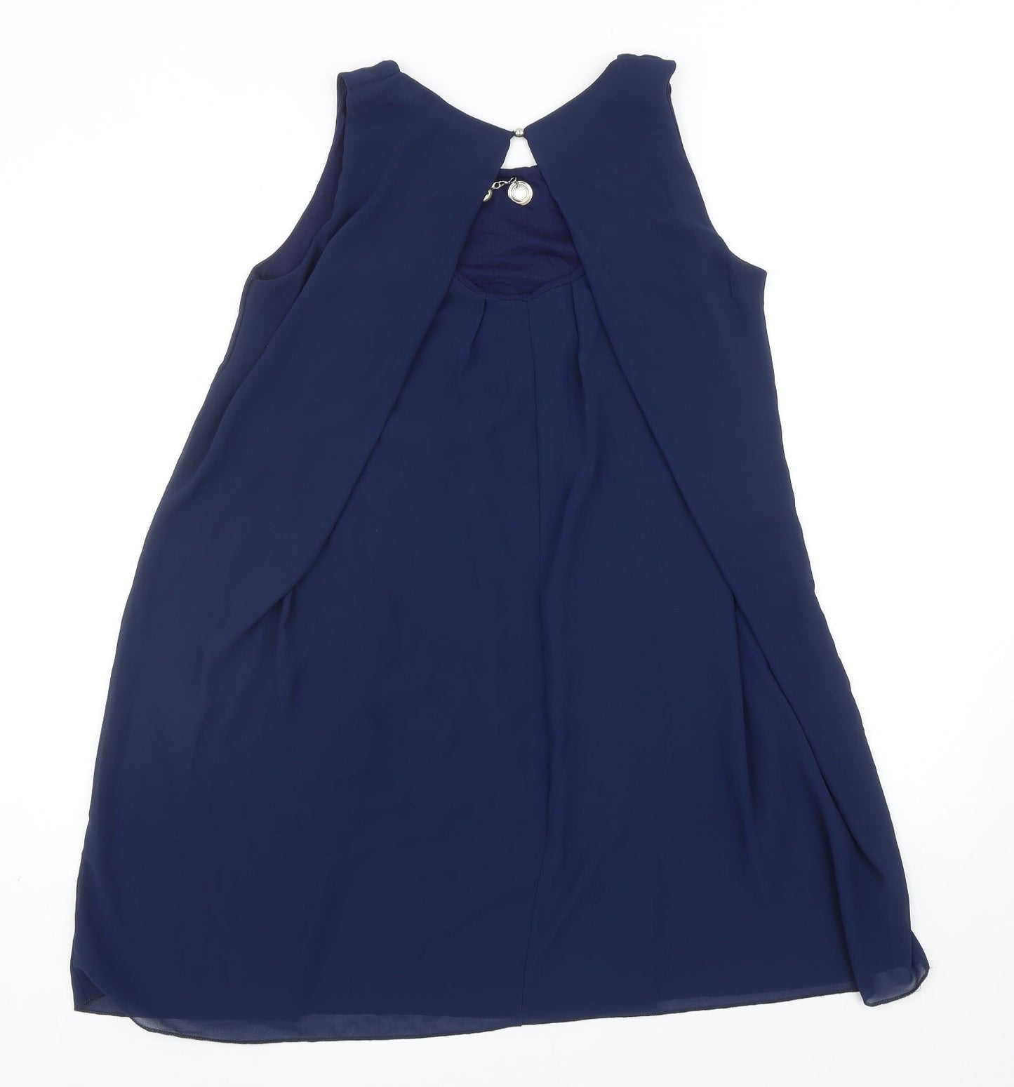 Quiz Womens Blue Polyester A-Line Size M Scoop Neck Button - Necklace Detail