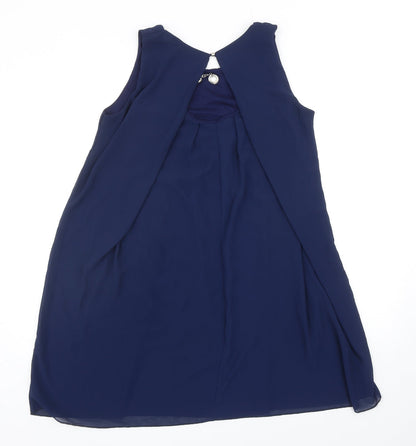 Quiz Womens Blue Polyester A-Line Size M Scoop Neck Button - Necklace Detail