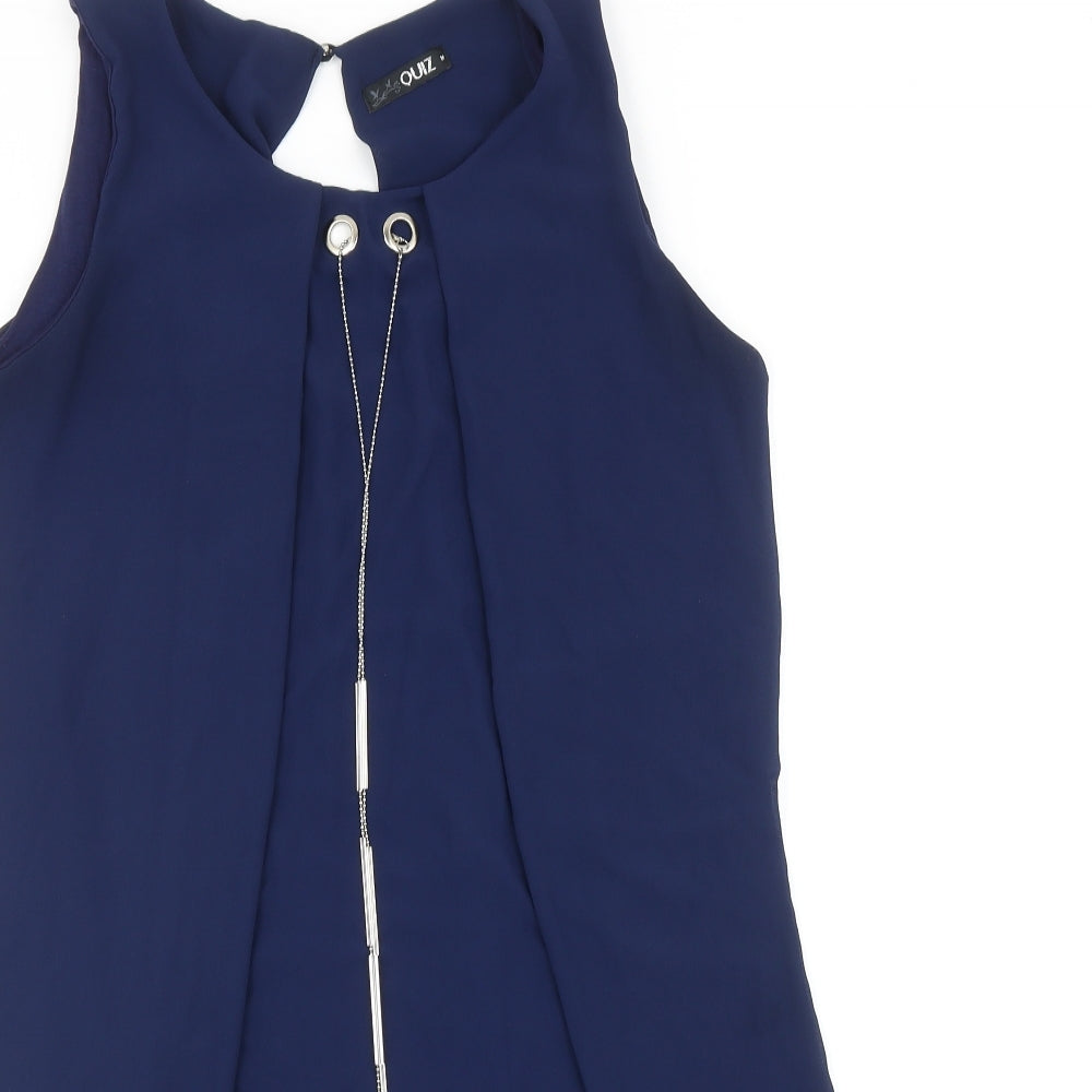 Quiz Womens Blue Polyester A-Line Size M Scoop Neck Button - Necklace Detail